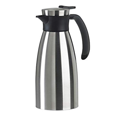 Emsa Soft Grip Isolierkanne, 1,5 Liter, Edelstahl, 12 Stunden heiß + 24 Stunden kalt, Auslaufsicher, Rutschfester Griff, Farbe Schwarz, 514499 im Sale